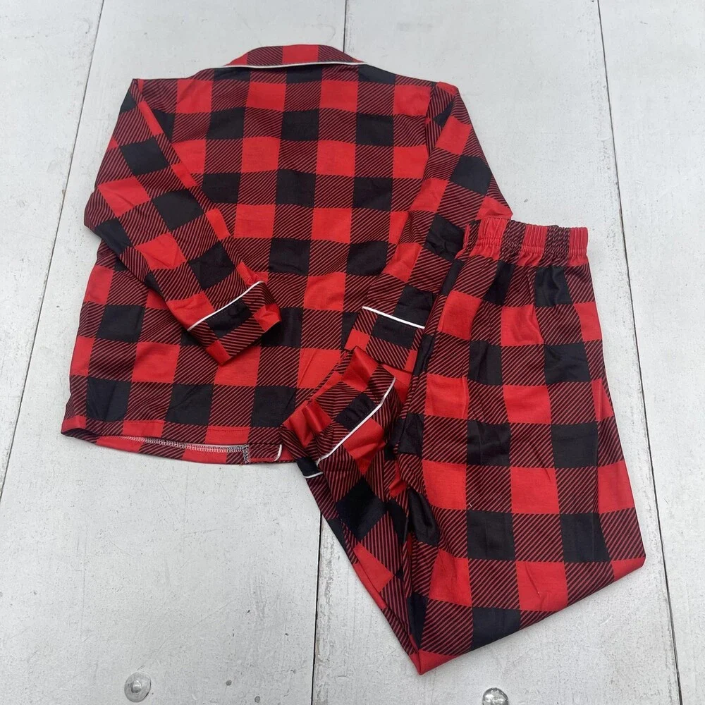 Buffalo Plaid Pajama Set Kids 4-5Y Red Jersey Button Front 2 Piece Sleepwear